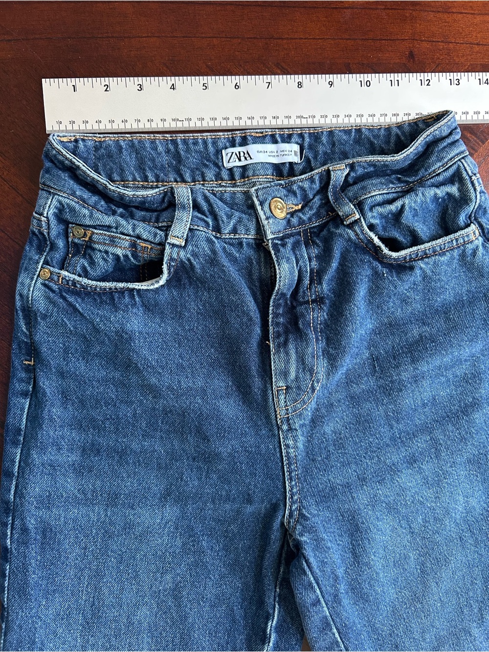 Zara Blue High-Rise Straight Jeans with Raw Hem size 2 - Picture 5 of 9